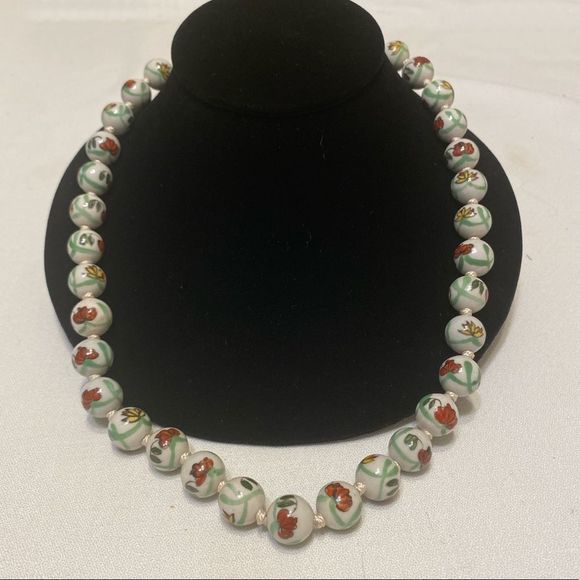 Vintage Hand Painted Bead Necklace - Picture 3 of 14